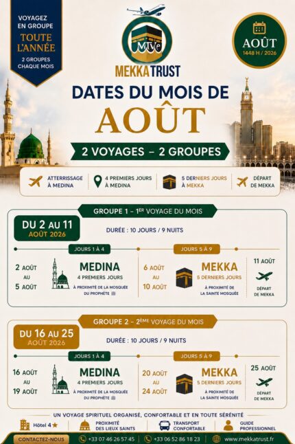 Flyer Package Omra Août 2026 - Mekka Trust